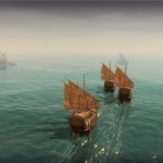 Drei orientalische Kriegschiffe auf Abfangkurs